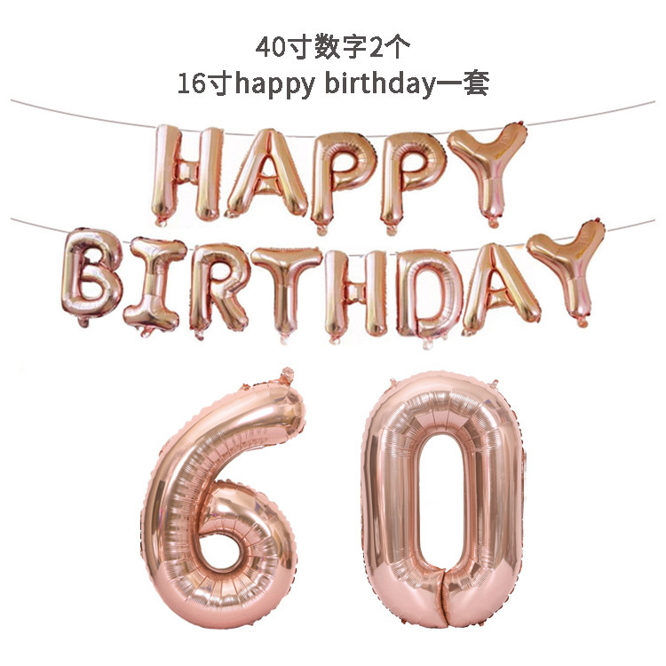 Happy Birthday Birthday Decorative Aluminum Foil Balloon 40-Inch Rose Gold Big Number Aluminum Foil Balloon Set