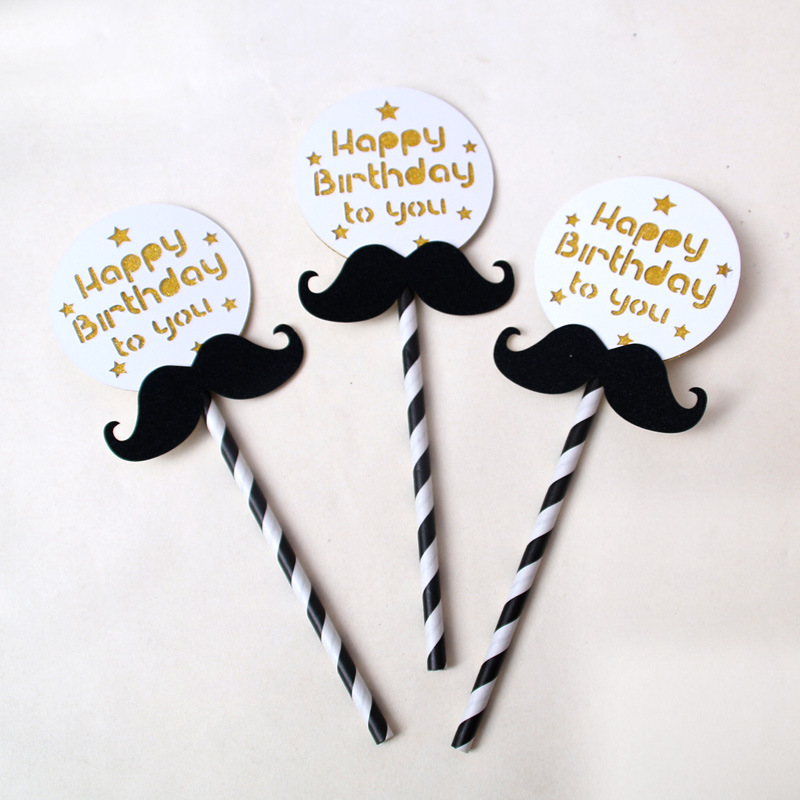 Birthday Cake Decoration Moustache Straw round Brand HB Cake Inserting Beard Straw