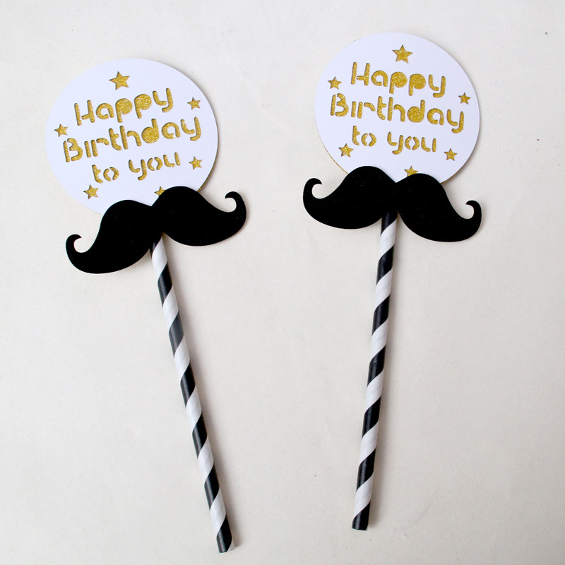 Birthday Cake Decoration Moustache Straw round Brand HB Cake Inserting Beard Straw