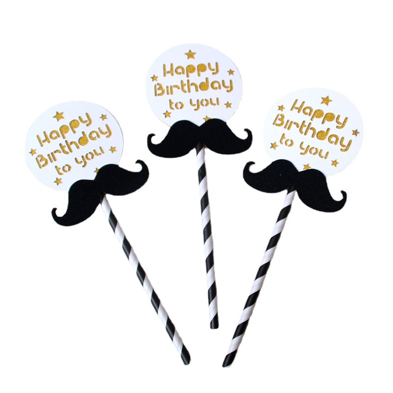 Birthday Cake Decoration Moustache Straw round Brand HB Cake Inserting Beard Straw