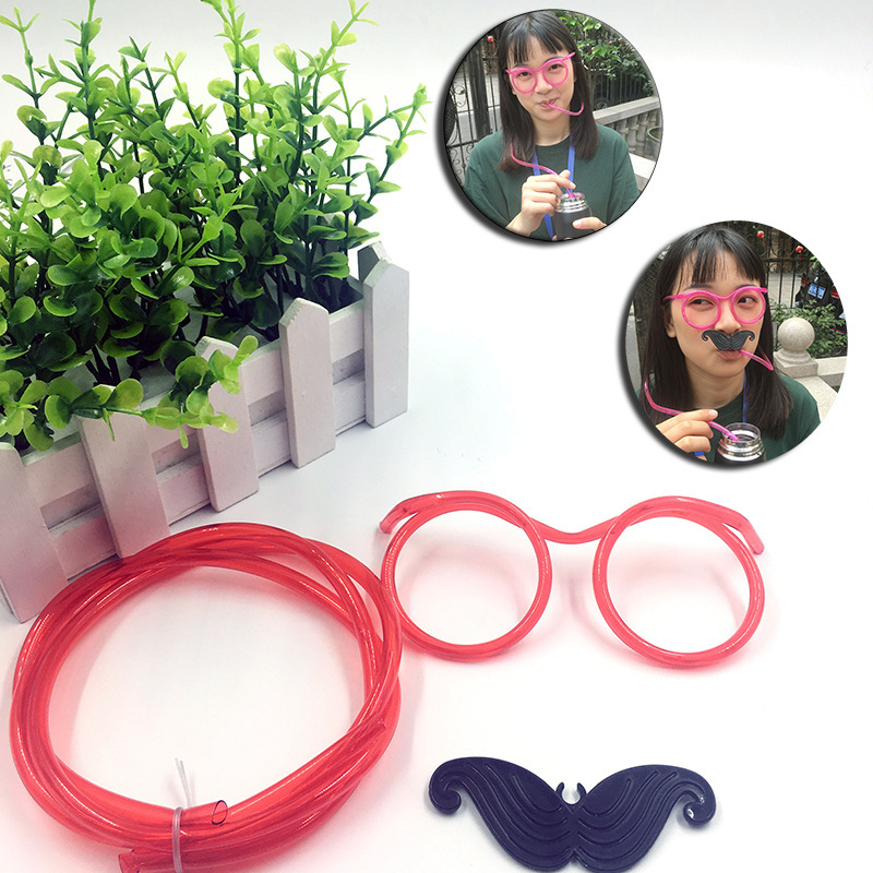 Disposable Plastic Children&#039;s Straw Glasses Creative Fun DIY Beard Glasses Shaped Straw Beard Straw