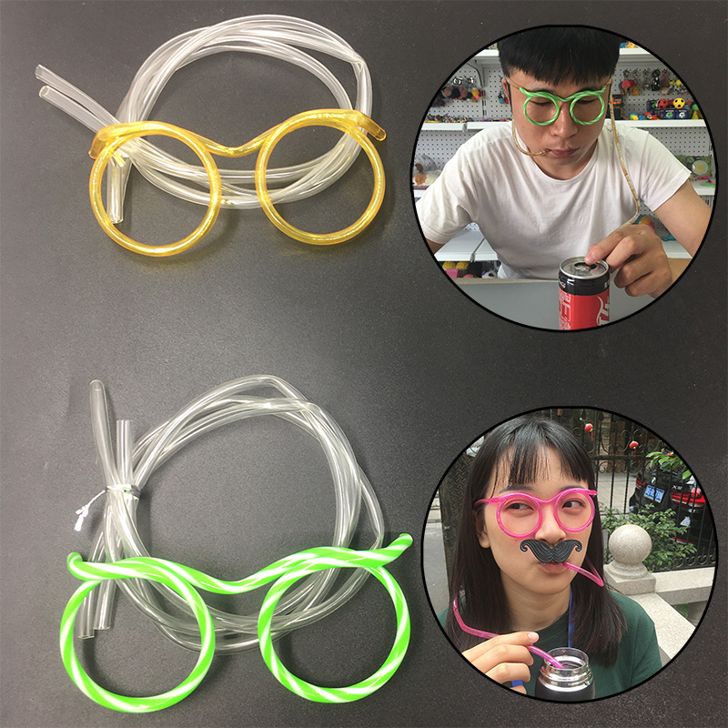 Disposable Plastic Children&#039;s Straw Glasses Creative Fun DIY Beard Glasses Shaped Straw Beard Straw