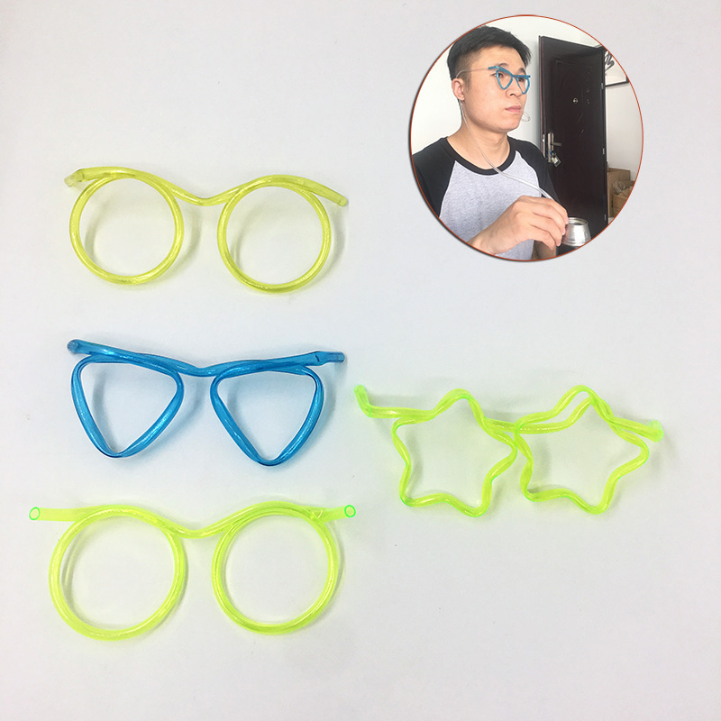 Disposable Plastic Children&#039;s Straw Glasses Creative Fun DIY Beard Glasses Shaped Straw Beard Straw