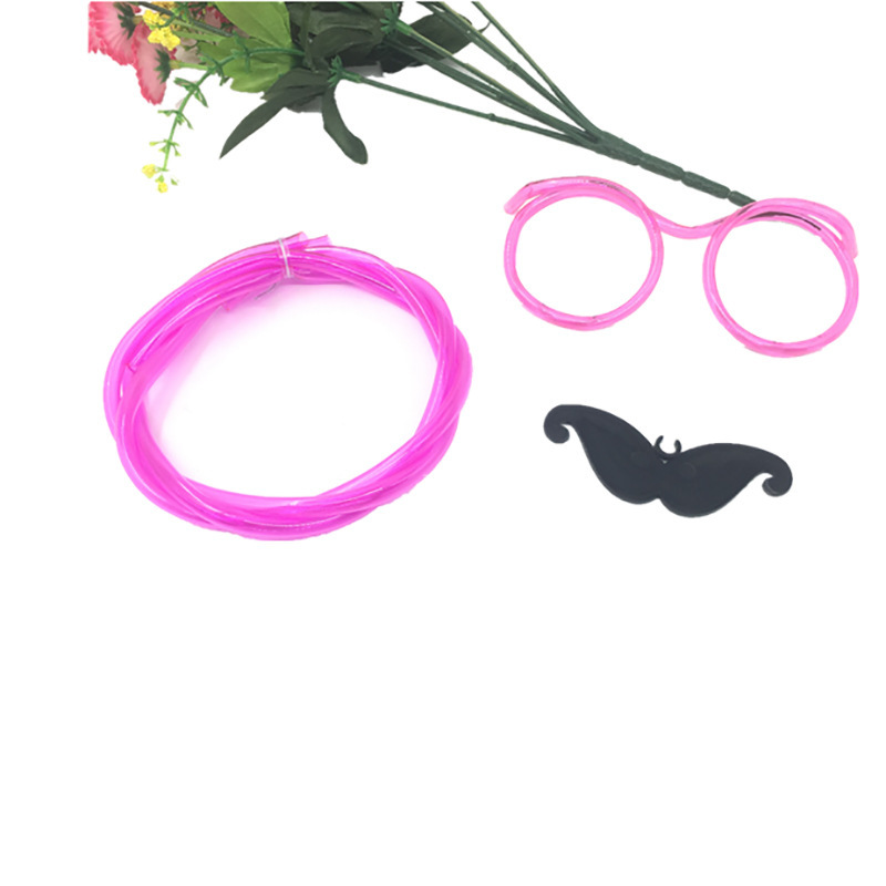 Disposable Plastic Children's Straw Glasses Creative Fun DIY Beard Glasses Shaped Straw Beard Straw