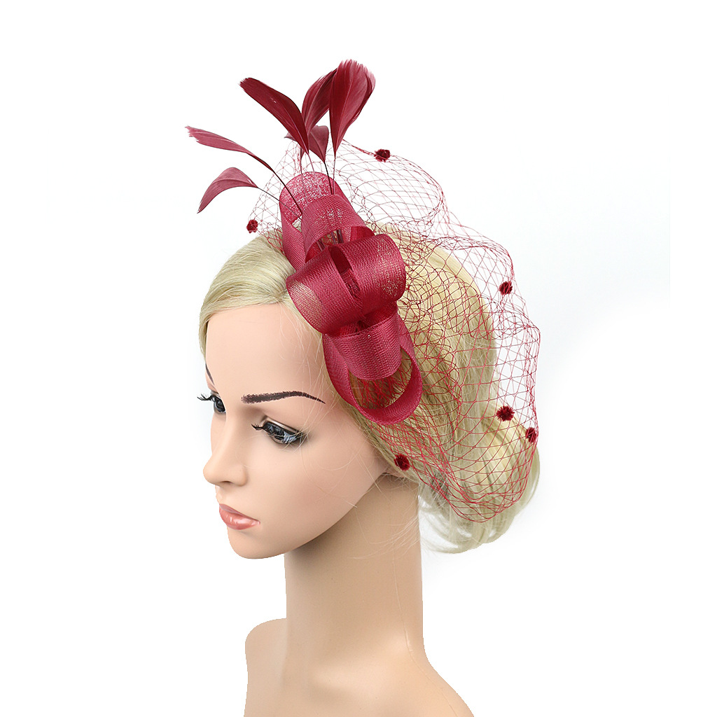 Hair Accessories Wedding Bow Top Hat Head Flower Photo Shoot Feather Cover Face Mesh Head Accessories Headdress Flowers