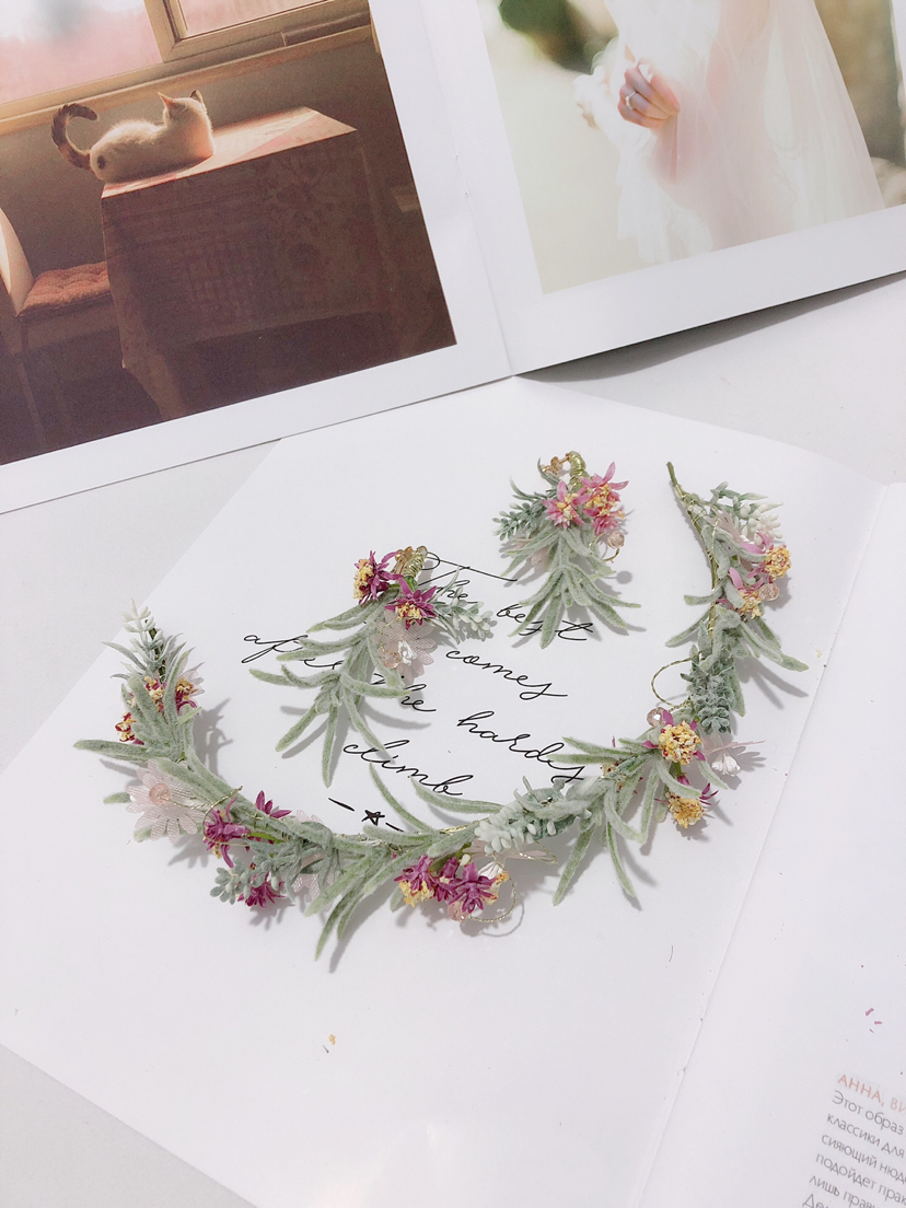 2020 Spring New Mori Fairy Beautiful Bridal Headdress Set Wedding Hanfu Dress Anti-Real Green Plant Artificial Flowers