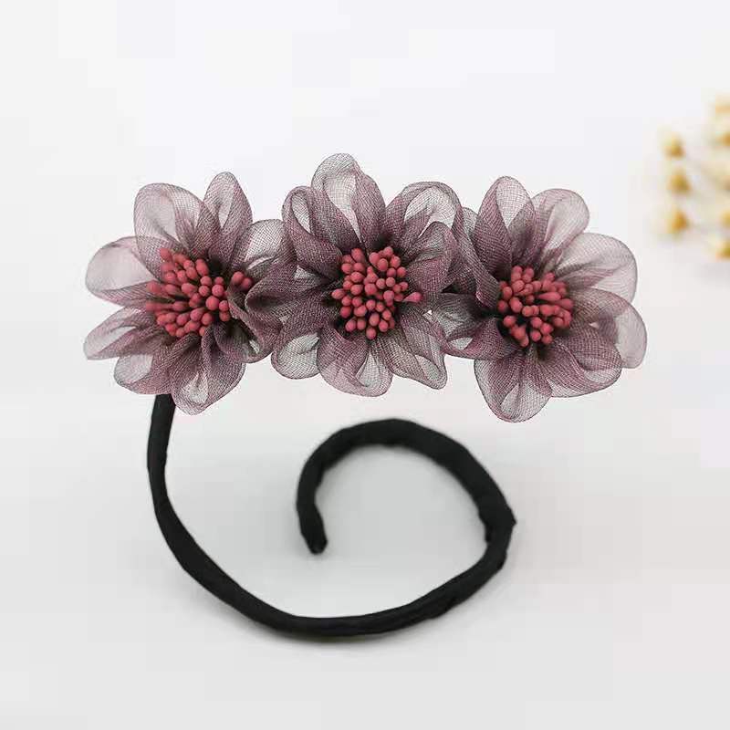 New Organza Three Flowers Bun Hair Band Simple Flowers Bud Hair Band Hair Accessories Headdress Hair Stick