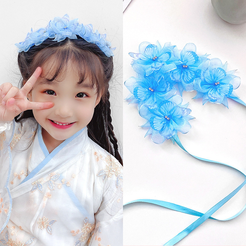 Butterfly Ribbon Little Girl&#039;s Hair Band Baby Hair Band Garland Headdress Super Fairy Head Flower Headdress Flowers