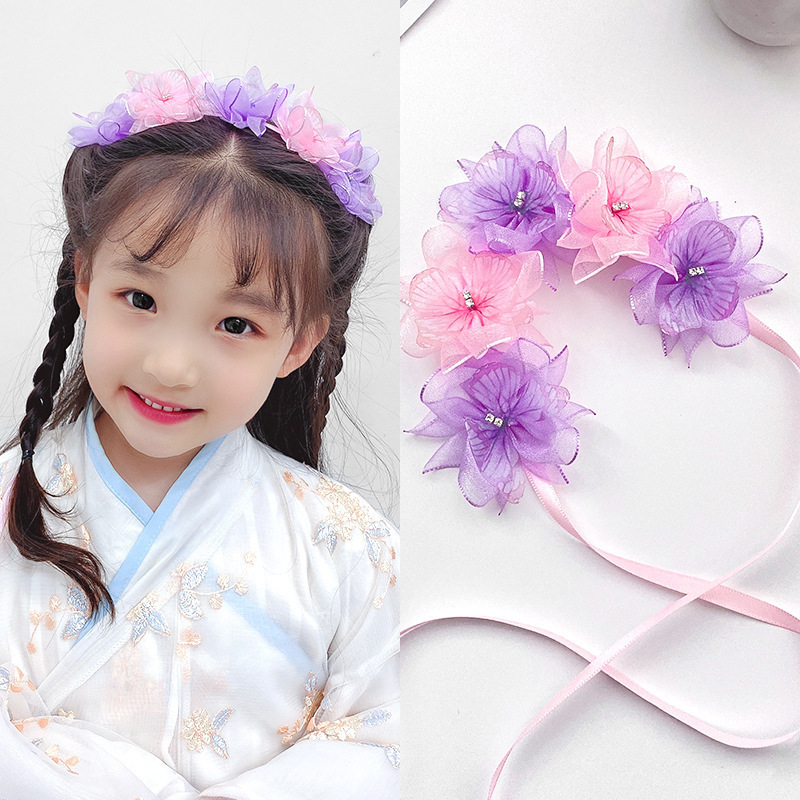 Butterfly Ribbon Little Girl&#039;s Hair Band Baby Hair Band Garland Headdress Super Fairy Head Flower Headdress Flowers