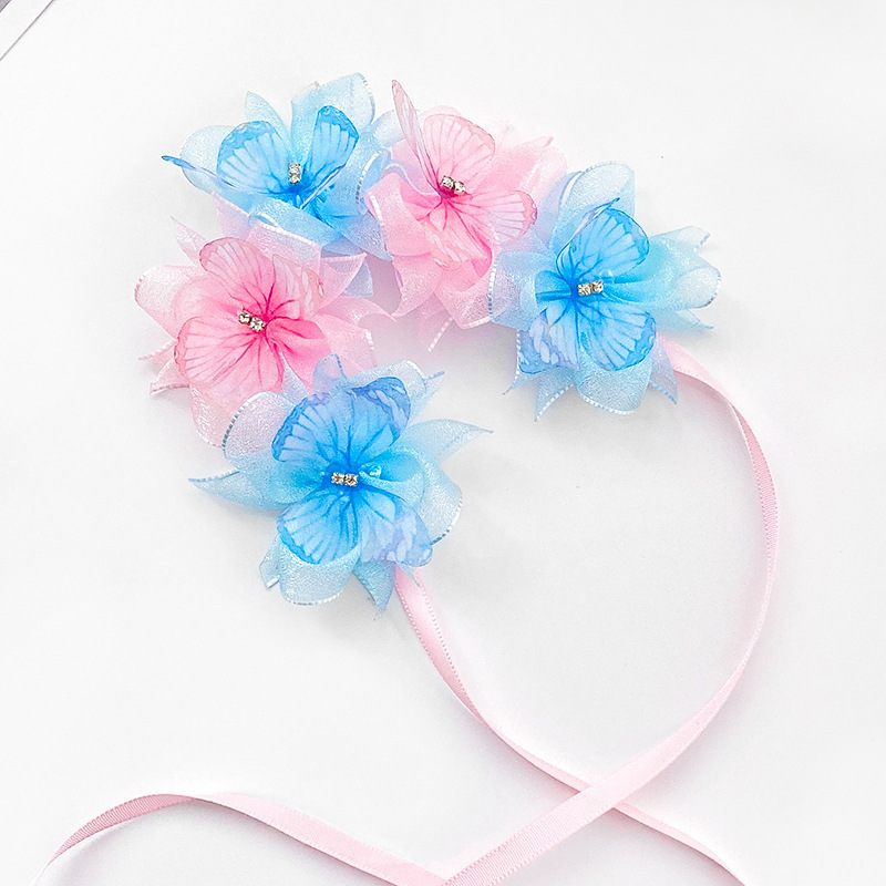 Butterfly Ribbon Little Girl's Hair Band Baby Hair Band Garland Headdress Super Fairy Head Flower Headdress Flowers