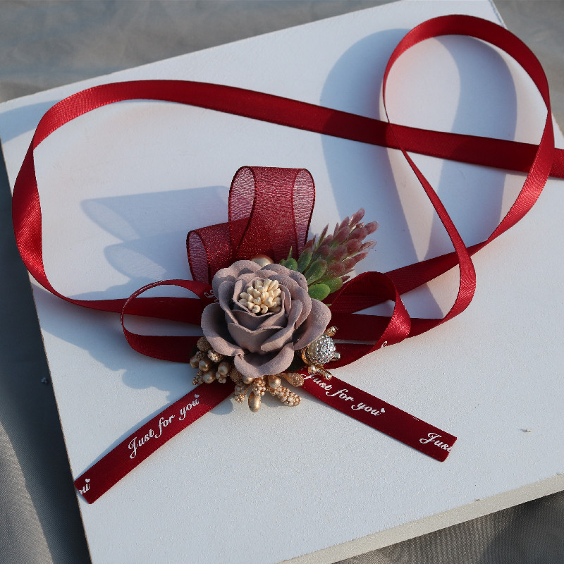 Handed Flower Wedding Couple Bride and Bridesmaid Sisters Group Chinese Rose Red Pink White Bracelet Wrist Flower
