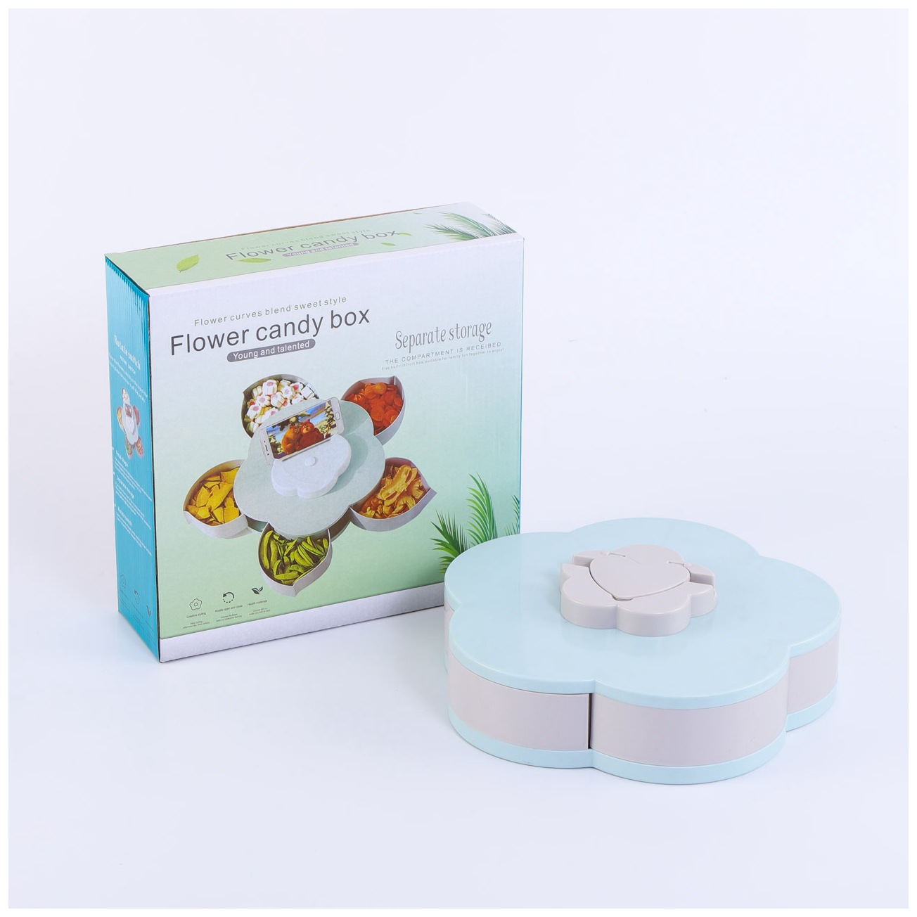 Rotatable candy box flower dried food box nuts plate with cover buts box