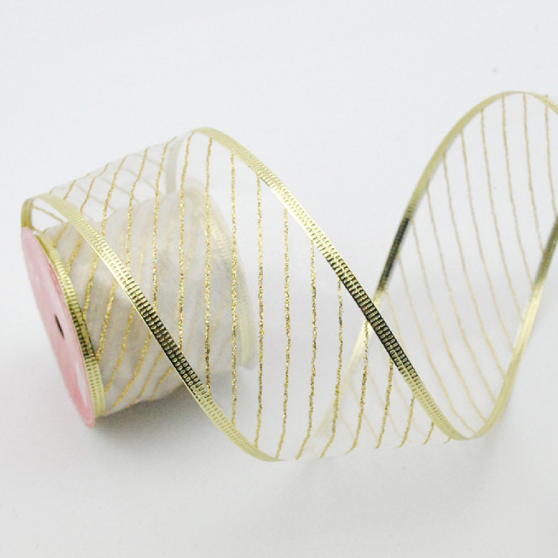 Yilong Da Christmas Ribbon Iron Wire Edge Glitter Gold Leaf Printed Organza Red and Green Color Ribbons Yilong Da Christmas Ribbon Iron Wire Edge Glitter Gold Leaf Printed Organza Red and Green Color Ribbons