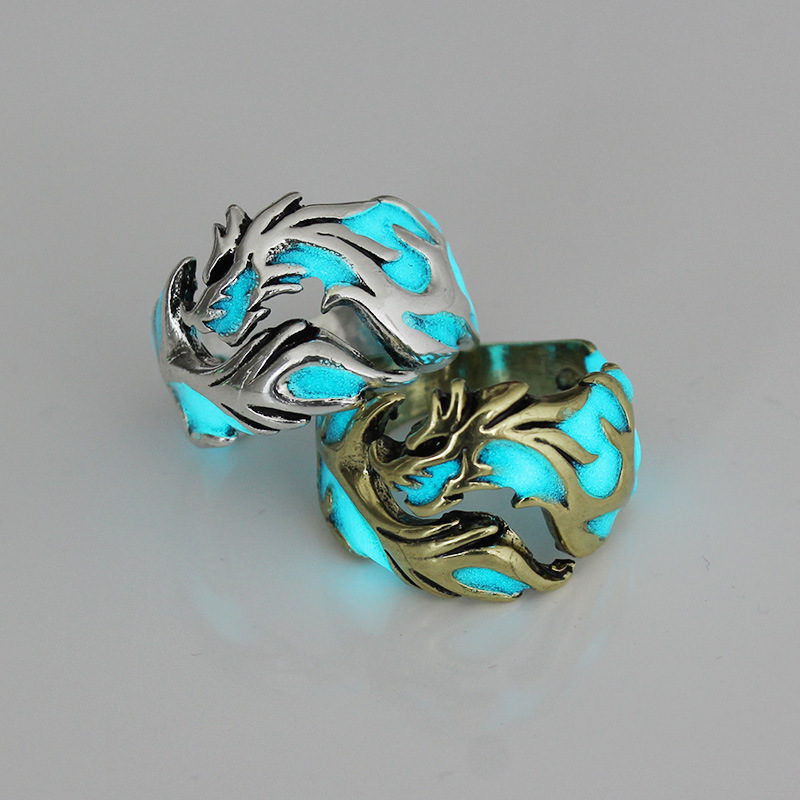 European and American Retro Men's Ring Luminous Dragon Ring Domineering Luminous Bracelet Halloween Ornaments