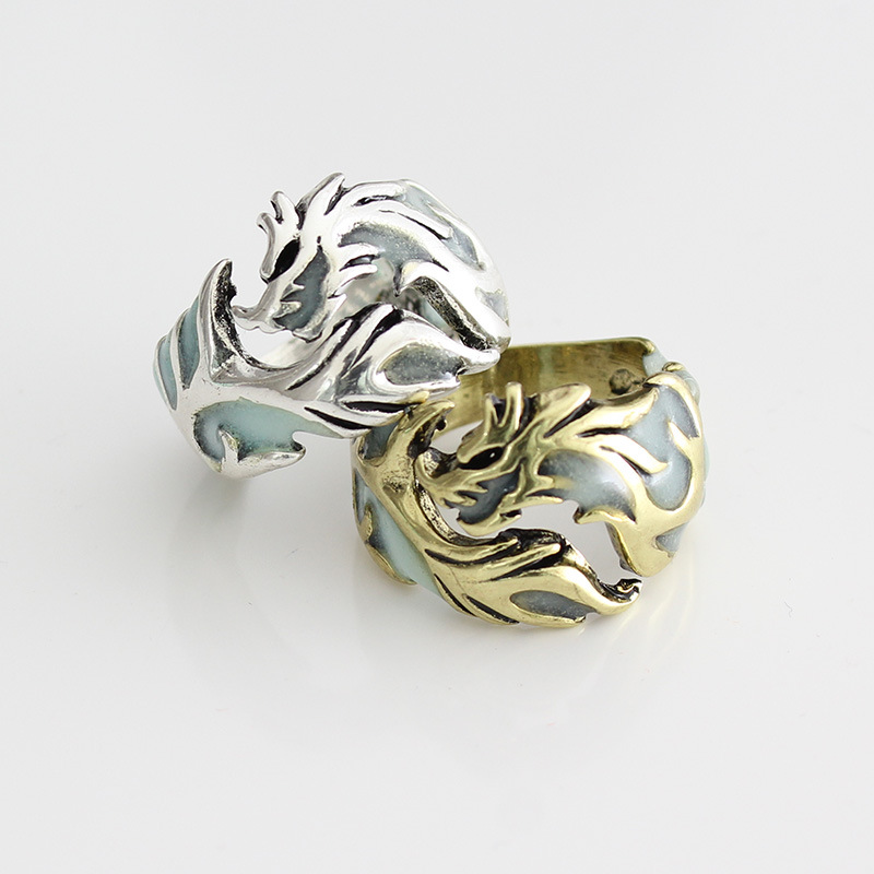 European and American Retro Men's Ring Luminous Dragon Ring Domineering Luminous Bracelet Halloween Ornaments