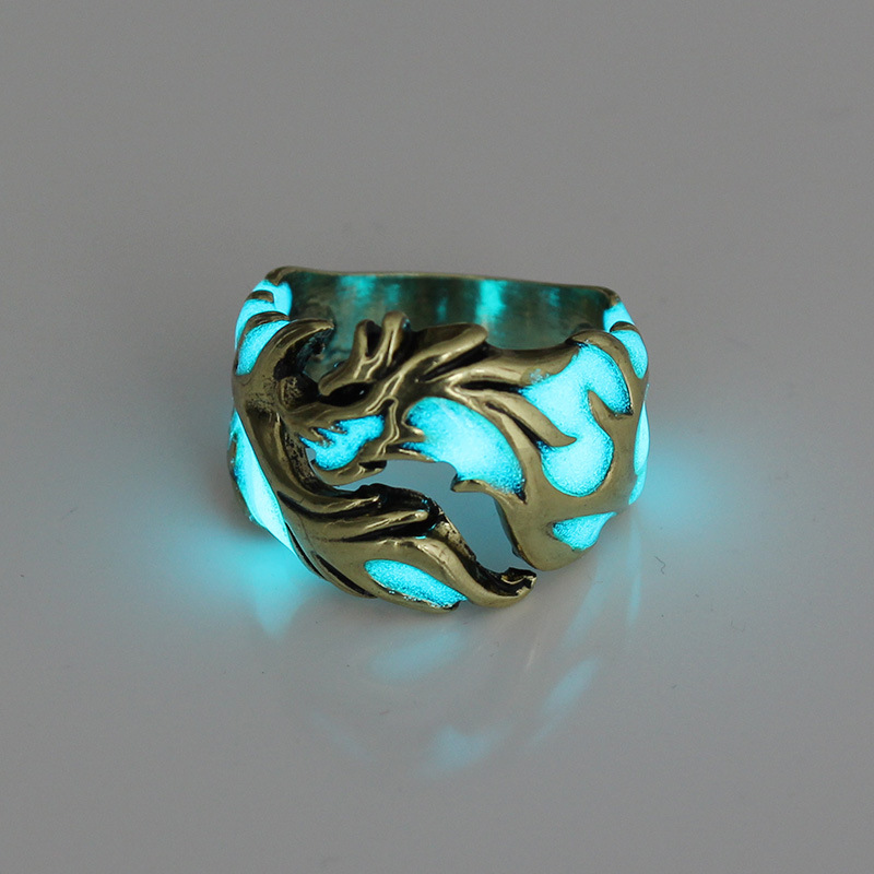 European and American Retro Men's Ring Luminous Dragon Ring Domineering Luminous Bracelet Halloween Ornaments