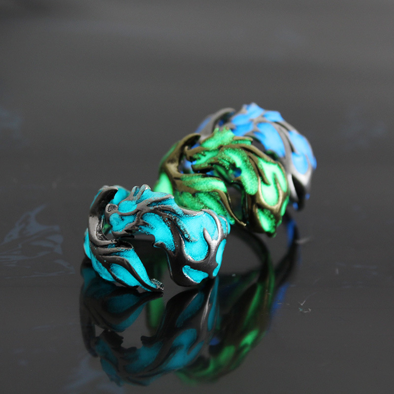 European and American Retro Men's Ring Luminous Dragon Ring Domineering Luminous Bracelet Halloween Ornaments
