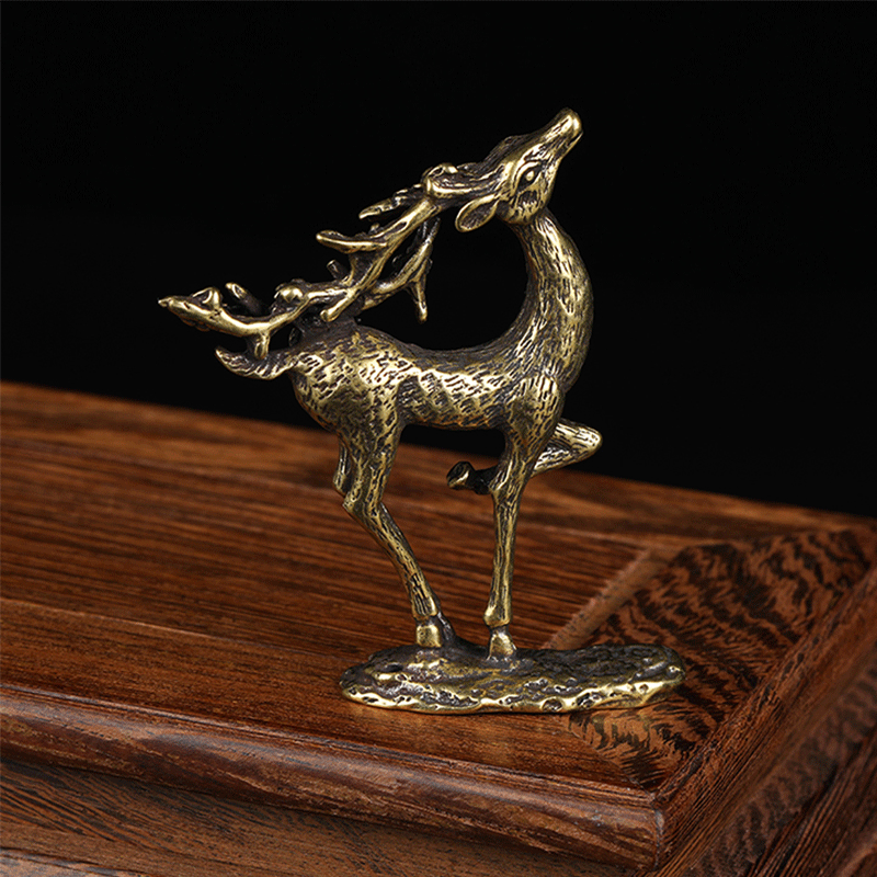 Pure Copper Mini Animal Ornaments Solid Brass Sika Deer Elk Ornaments Safe Metal Crafts Sculpture Metal Deer
