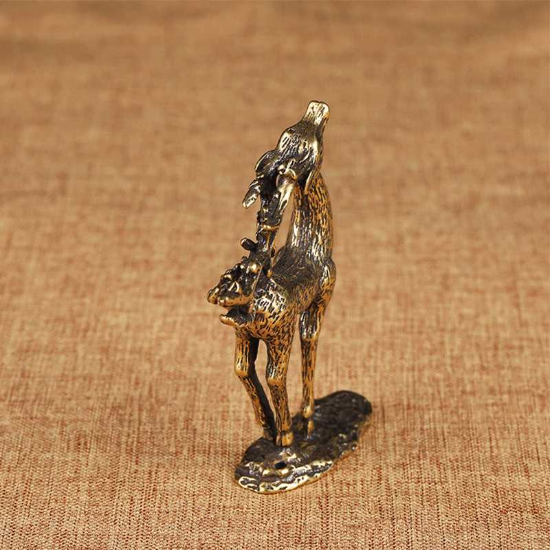 Pure Copper Mini Animal Ornaments Solid Brass Sika Deer Elk Ornaments Safe Metal Crafts Sculpture Metal Deer