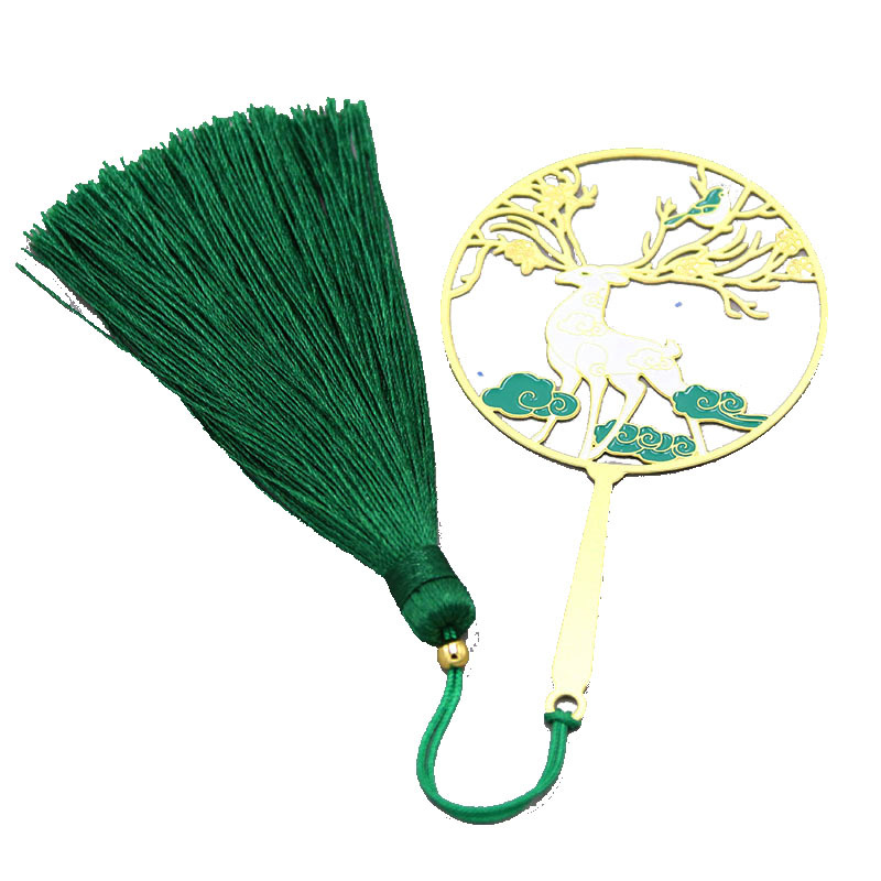 Metal Deer  Fan Metal Art Bookmark Classical National Style Brass Hollow Corrosion Paint Creative Gift Bookmark