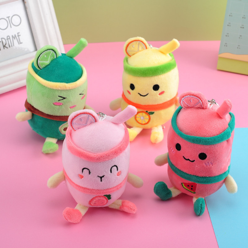 Plush Toy Key Pendant Fruit Milky Tea Cup Plush Doll Keychain Milk Tea Schoolbag Pendant Present to Girl Festival
