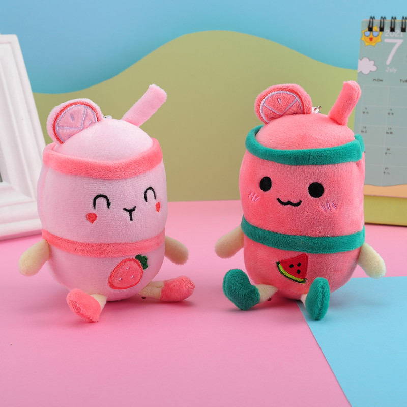 Plush Toy Key Pendant Fruit Milky Tea Cup Plush Doll Keychain Milk Tea Schoolbag Pendant Present to Girl Festival