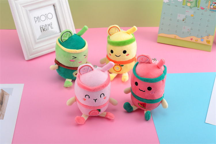 Plush Toy Key Pendant Fruit Milky Tea Cup Plush Doll Keychain Milk Tea Schoolbag Pendant Present to Girl Festival