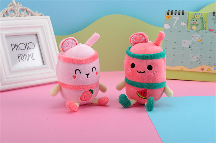 Plush Toy Key Pendant Fruit Milky Tea Cup Plush Doll Keychain Milk Tea Schoolbag Pendant Present to Girl Festival