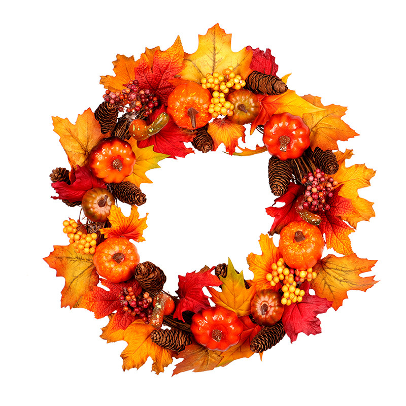 Autumn Harvest Festival Home Decoration Pendant Halloween Pumpkin Pine Cone Maple Leaf Wreath Christmas Decoration
