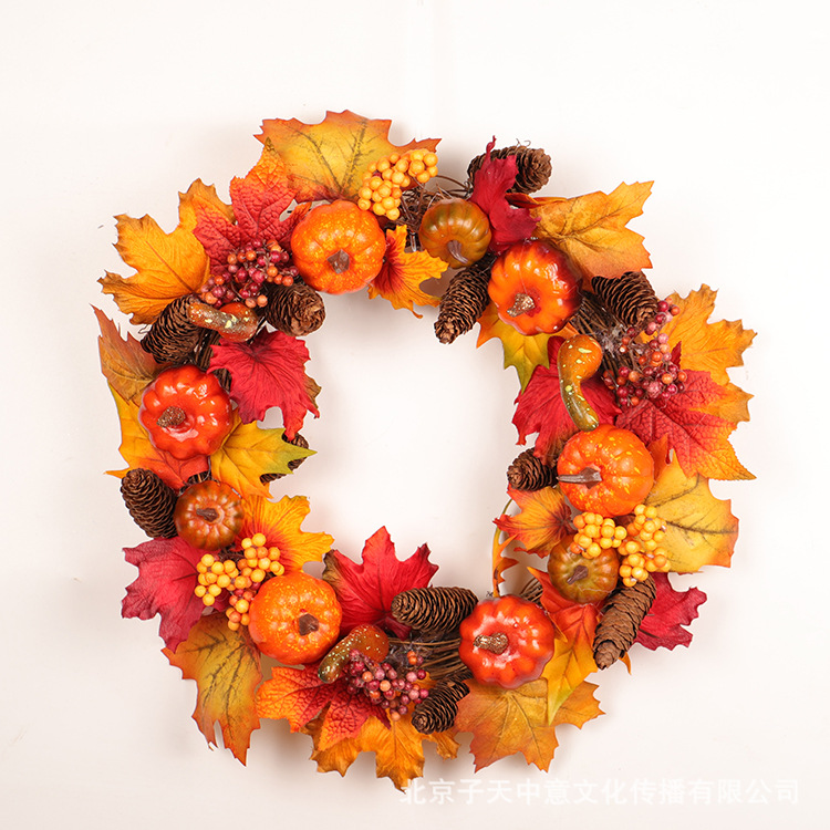 Autumn Harvest Festival Home Decoration Pendant Halloween Pumpkin Pine Cone Maple Leaf Wreath Christmas Decoration