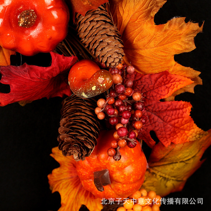 Autumn Harvest Festival Home Decoration Pendant Halloween Pumpkin Pine Cone Maple Leaf Wreath Christmas Decoration