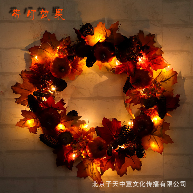 Autumn Harvest Festival Home Decoration Pendant Halloween Pumpkin Pine Cone Maple Leaf Wreath Christmas Decoration