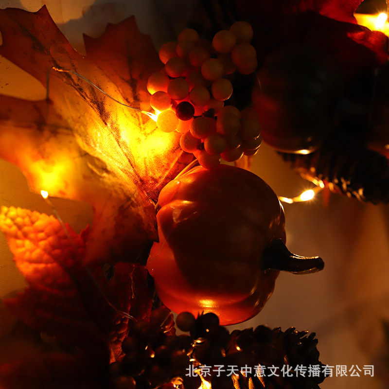Autumn Harvest Festival Home Decoration Pendant Halloween Pumpkin Pine Cone Maple Leaf Wreath Christmas Decoration