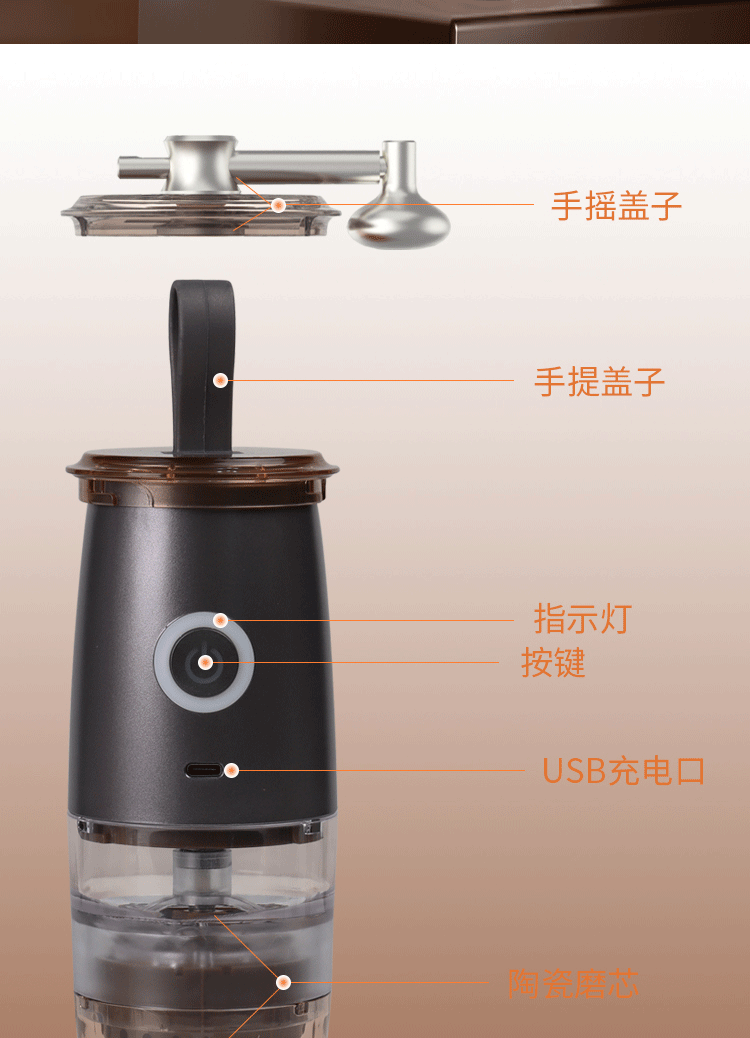 Coffee Machine Freshly Ground Coffee Machine USB Charging Portable Electric Coffee Bean Grinder Manual Grinding Machine