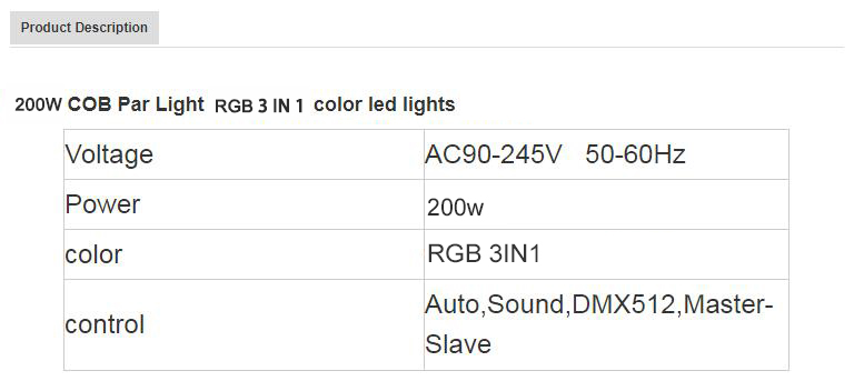 BAISUN 200w COB led par light indoor par light rgb 3in1 color stage par light
