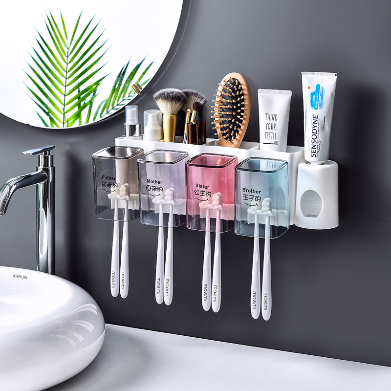 Multi-Functional Toothbrush Rack Tooth Glass Suit Punch-Free Cup Rack Toothpaste Storage Box Cup Rack Washing Cup