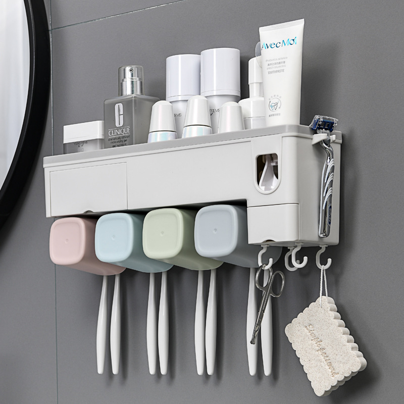 Douyin Toothbrush Rack Toilet Suction Wall Punch-Free Automatic Toothpaste Squeezing Artifact Tooth Glass Suit
