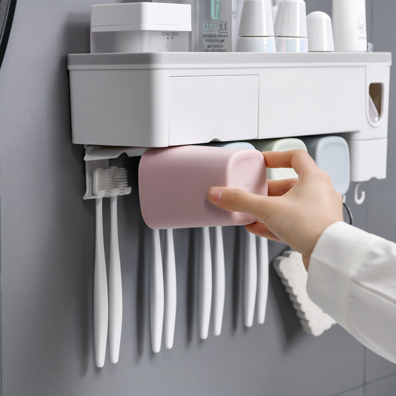 Douyin Toothbrush Rack Toilet Suction Wall Punch-Free Automatic Toothpaste Squeezing Artifact Tooth Glass Suit