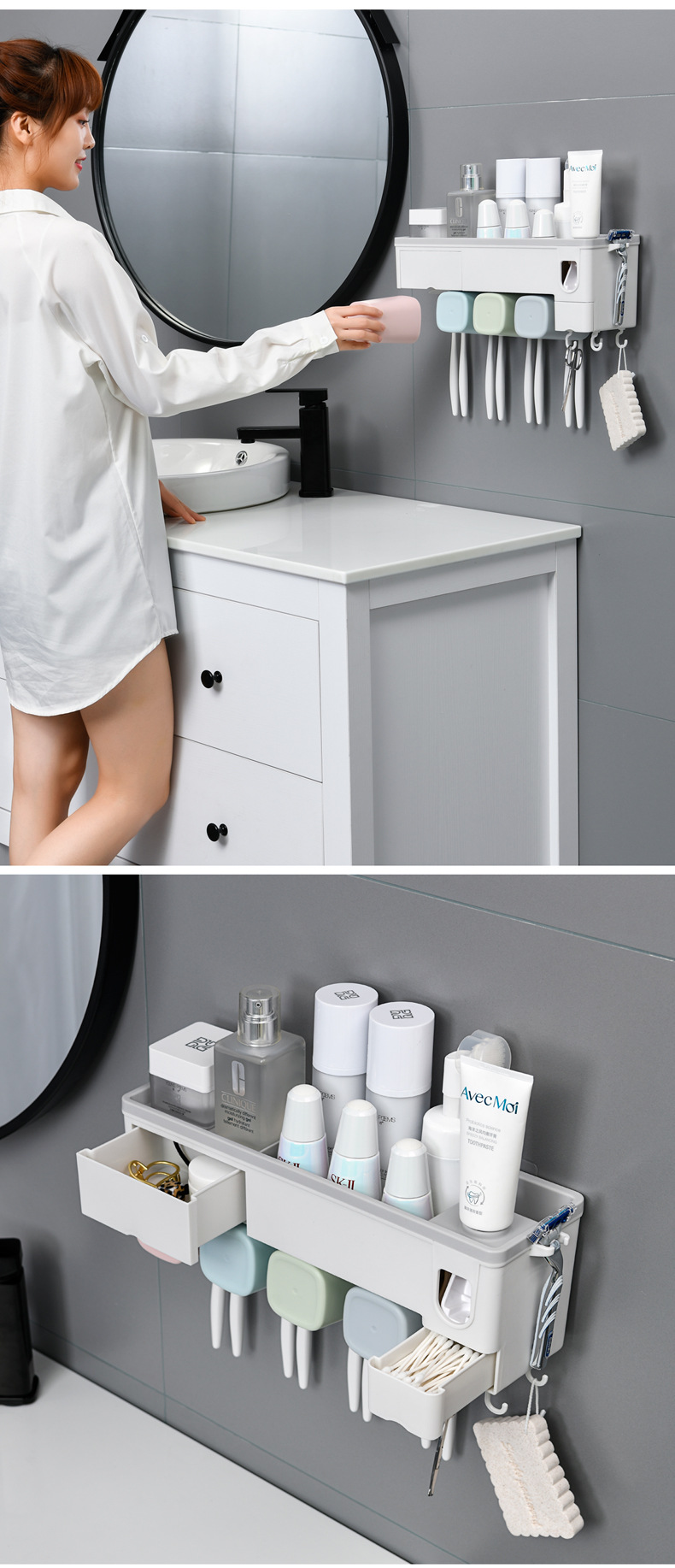Douyin Toothbrush Rack Toilet Suction Wall Punch-Free Automatic Toothpaste Squeezing Artifact Tooth Glass Suit