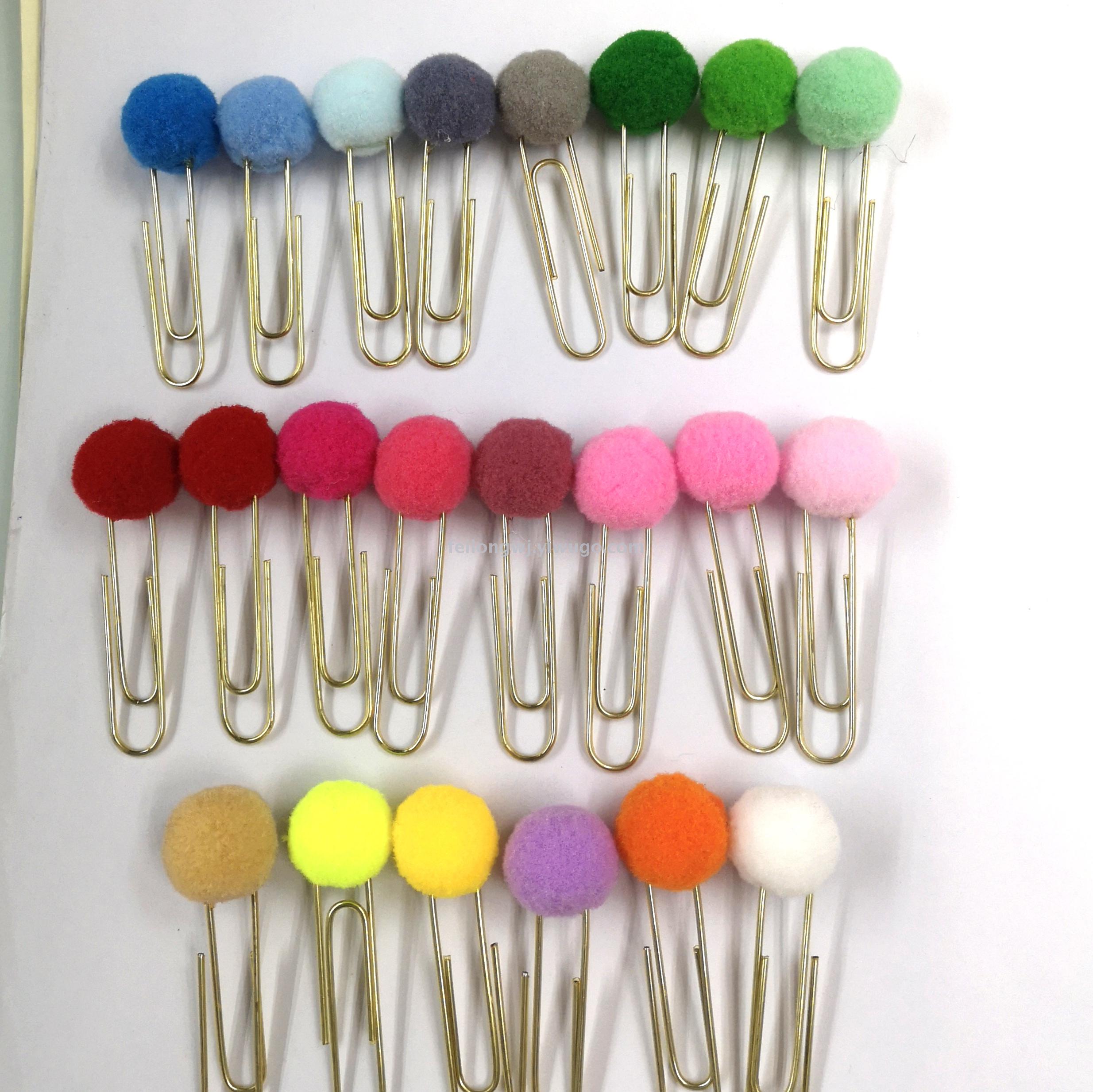 Creative girl hairball paper clip color hairball paperclip notebook DIY gold rose gold bookmark folder