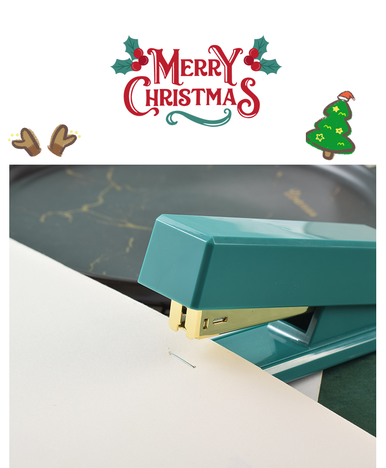 Factory Customized Red Green Gold Christmas Stapler Light Luxury Lengthened Stapler 12# Large Office Book Stapler 