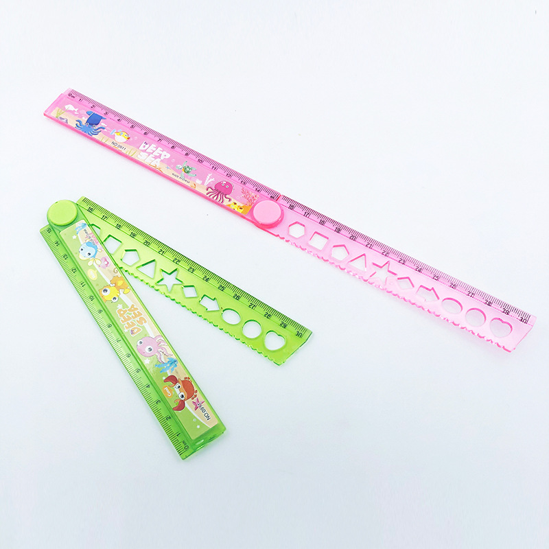 Creative Cartoon Folding Ruler 30cm Plastic Ruler Wavy Line Geometric Pattern Painting Ruler Student Stationery