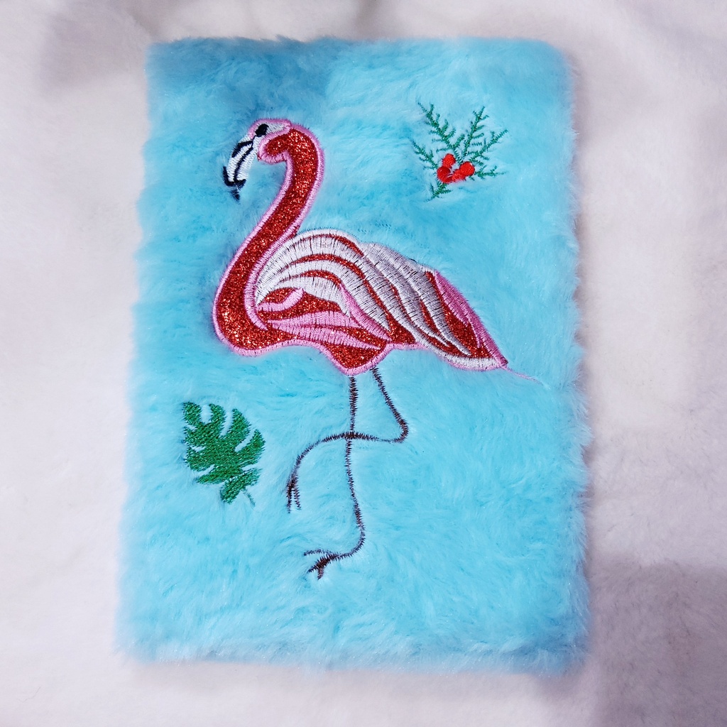 Factory Direct Sales Exquisite Embroidered Flamingo Small Rabbit Hair Plush Notebook Cute Journal Book Notepad Diary