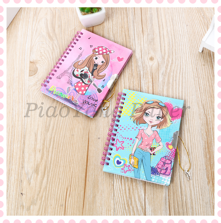 Diary book with lock Korea creative little fresh and lovely primary school children notebooks simple cartoon