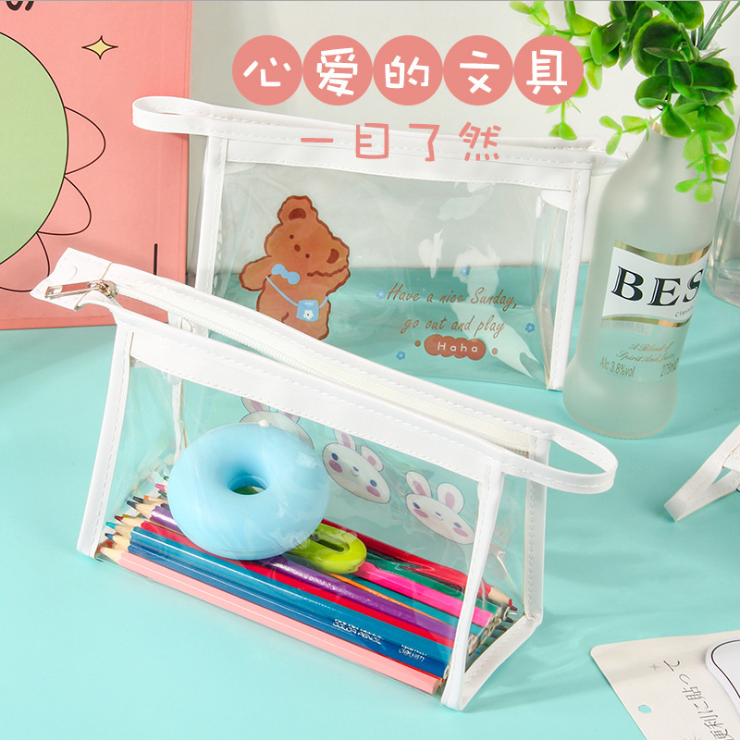 Large Capacity Pencil Case Transparent Pencil Bag PVC Pen Bag Stationery Case Portable Pencil Case Cosmetic Bag Wash Bag