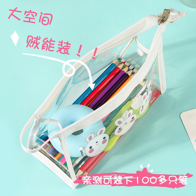 Large Capacity Pencil Case Transparent Pencil Bag PVC Pen Bag Stationery Case Portable Pencil Case Cosmetic Bag Wash Bag