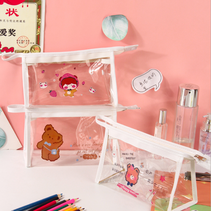 Large Capacity Pencil Case Transparent Pencil Bag PVC Pen Bag Stationery Case Portable Pencil Case Cosmetic Bag Wash Bag