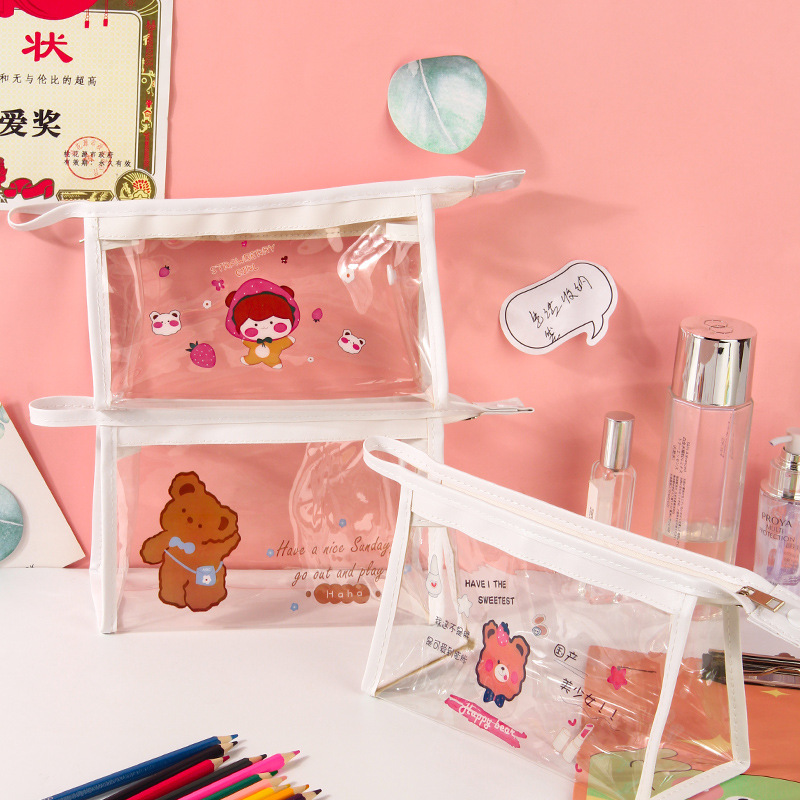 Large Capacity Pencil Case Transparent Pencil Bag PVC Pen Bag Stationery Case Portable Pencil Case Cosmetic Bag Wash Bag