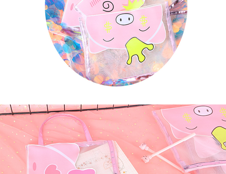 Korean edition, lovely pig gauze file bag zipper pen bag soft adorable students large capacity paper debris storage bag