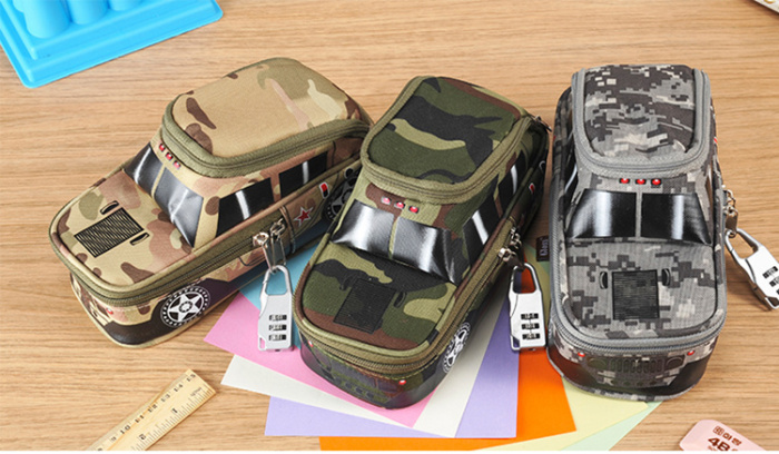 New camouflage suv pen bag with password lock large capacity simulation vehicle students stationery bag
